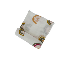 Load image into Gallery viewer, Printed Bamboo Cotton Swaddle | Pink Rainbow