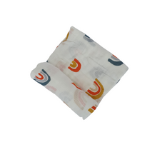 Load image into Gallery viewer, Printed Bamboo Cotton Swaddle | Blue Rainbow