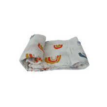 Load image into Gallery viewer, Printed Bamboo Cotton Swaddle | Blue Rainbow