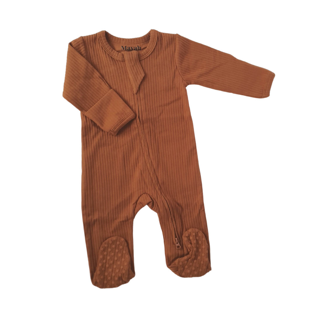 Organic Cotton Ribbed Sleepsuit | Deep Rust