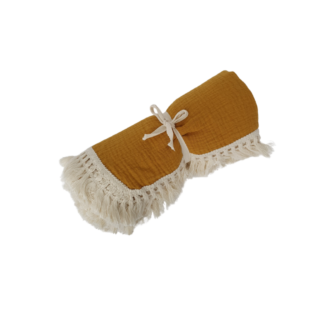 Organic Cotton Muslin Tassel Blanket | Butterscotch