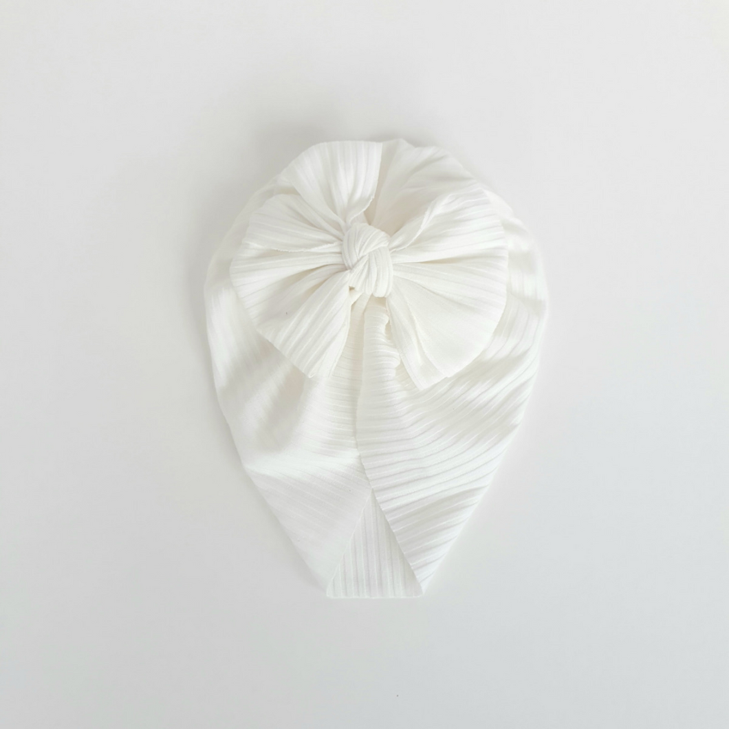 Ribbed Bow Turban | Pure White