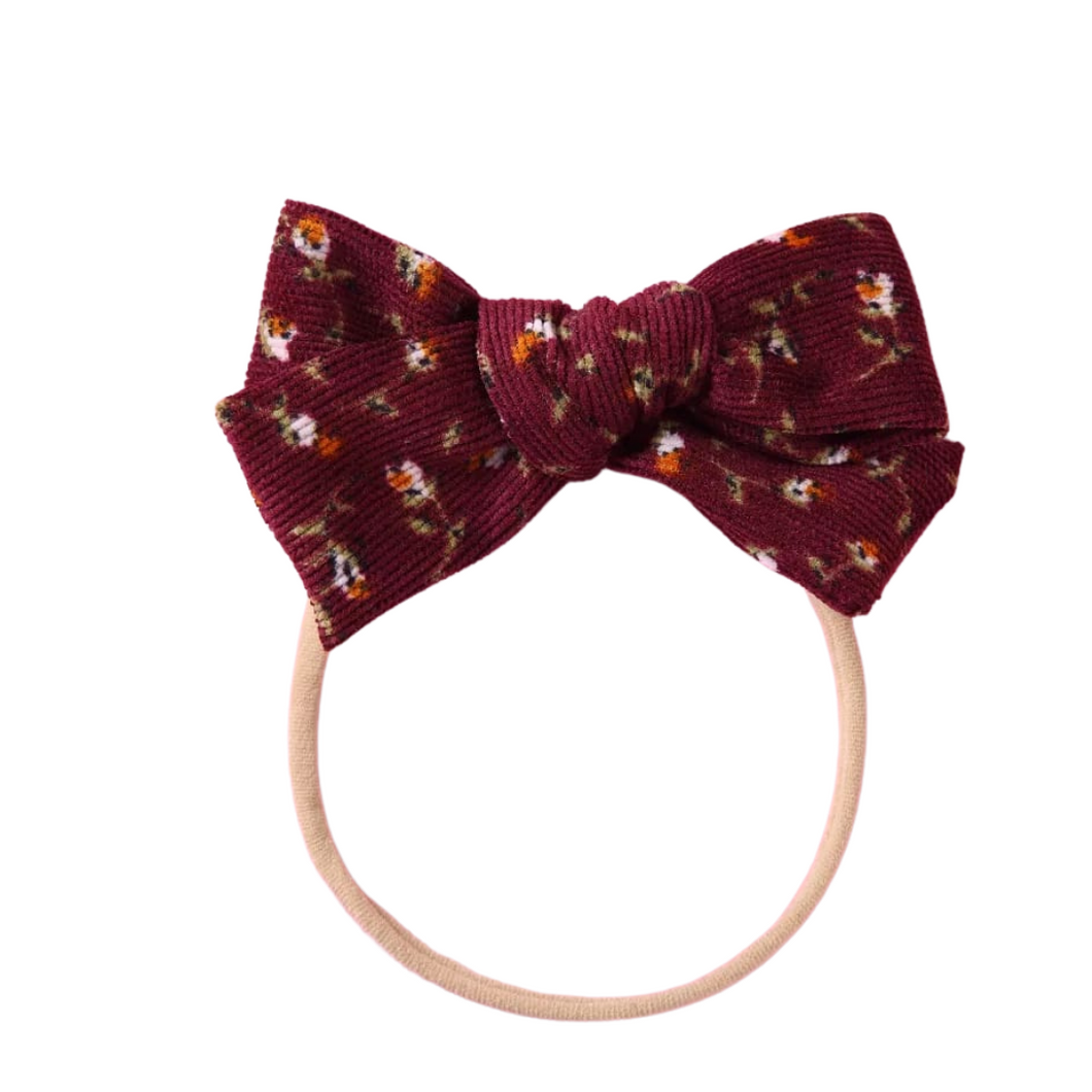 Printed Bow Headband | Burgundy Floral